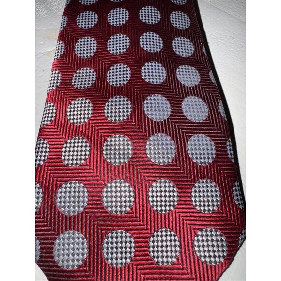 Giorgio Armani Mens Tie Red With Silver Dots 100% Silk Handmade In Italy Vintage - Picture 2 of 9